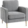 HOMCOM Divano 1 posto, gambe in acciaio dorato, grande comfort, grigio | Tasche laterali, scrivania, camera da letto