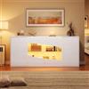 Merax Credenza lucida con illuminazione LED RGB, vetrina con 4 ante, 2 ante in vetro di sicurezza, 3 ripiani regolabili, 6 scomparti, armadio portaoggetti per soggiorno e sala da pranzo