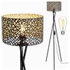 Osasy Lampada da Terra con Paralume Traforato, Design Industrial Moderno, Treppiede in Metallo Nero, Include Lampadina LED Dimmerabile E27, Illuminazione per Soggiorno e Camera da Letto