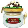 Paolo Chiari Barattolo Porta Infusi in Vetro Empolese con Tappo e Cucchiaino in Legno, Decorazione in Marmoresina Dipinta a Mano, Multicolore (Mucca - Felicità, 400 ml)