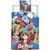Aymax One Piece Copripiumino Singolo 140x200 + Federa 65x65 Luffy Zoro Nami v2 | Set lenzuola reversibile | Misto cotone asciugatura rapida | Equipaggio cappello paglia | Licenza manga | Regalo
