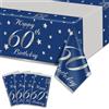 QUERICKY Set da 4 Tovaglie per 60° Compleanno Blu Navy Rettangolari, Blu Argento Copritavolo per Decorazioni Festa 60 Anni Uomo Donna, 220x130cm