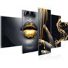 Runa Art labbra dorate Quadro Tela Non Tessuta 5 Pezzi Bellezza Donna Oro Nero Camera Da Letto Soggiorno 041553a