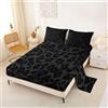 Homewish Set di lenzuola per letto matrimoniale, stampa leopardata nera e grigia, stampa animalier 2D, set di lenzuola, 4 pezzi