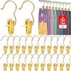 Eunhdet Confezione da 30 grucce dorate per armadio, clip con ganci, mollette per | Grucce salvaspazio per pantaloni con clip, appendiabiti da viaggio portatili per organizzare armadio, stivali, cappelli