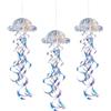 Ticeyubime 3 Lanterne di Carta a Nido d'Ape Meduse iridescenti | Decorazione a medusa sospesa iridescente scintillante con nastri a spirale, ideale per tema oceano e feste di meduse.