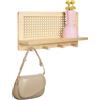 pinkyfox Appendiabiti da parete - Appendiabiti da parete in legno con ripiano in pino naturale e rattan | 4 ganci resistenti, stile caldo e artigianale, supporta 12 kg | Include viti e mini cacciavite
