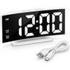 HENGBIRD Sveglia digitale a LED, 2 allarmi, 16,5 cm, 3 livelli di | Display curvo con ora, temperatura e allarme, attivazione del suono e funzionamento silenzioso per comodino e scrivania