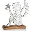 com-four® figura angelo, decorazione elegante in metallo e legno di mango | angelo con stella su base in legno - addobbo natalizio da esposizione