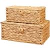 Generico Cestino portaoggetti in rattan - 2 pezzi intrecciati Boho Farmhouse impilab | Cestini portaoggetti per dispensa da cucina, per bagno, camera da letto, ufficio, dormitorio, armadio