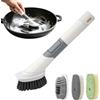 Vibrivio Spazzola per piatti con dispenser per detersivo, spazzola da cucina multifunzione ricaricabile con 4 testine intercambiabili (spugna, TPR, fibre di legno, setole ad alta densità) per pentole