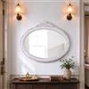 Sintosin Specchi da parete rustici ovali 45,7 x 61 cm, bianco invecchiato | Specchio ovale vintage con cornice in legno con fiore intagliato, da appendere, decorazione da parete, bagno, ingresso