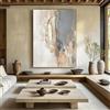 DAMAIART Grande dipinto astratto su tela, beige e blu, fatto a mano, stile minimalista grigio, con texture, ideale per la decorazione della casa (70x100 cm/senza cornice)