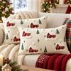 HOSTECCO, copripiumino ricamato per Natale in ciniglia, 30x50 cm | Set di 2 federe decorative per cuscino invernale da villaggio, cuscini per lombare da spargere con pino e neve