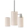 Inbagno Set accessori bagno da appoggio, in resina beige e bambù, dispenser portaspazzolini e porta scopino, serie Sahara