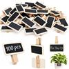 JSMTKJ 100 Pezzi Lavagnette Segnaposto, Mini Lavagne da Scrivere | Legno Lavagna Cancellabile Piccola con Clip per Foto, Segnatavolo, Memo, Etichette Cibo & Decorazioni