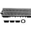 mufle Canaletta di Scolo Nera H50 e Griglia Acciaio Zincato 8mm A15, 2 pz | Canaletta Scolo Acqua Piovana in PP/PE con Griglia Zincata | Testate di Chiusura e Bocchello di Scarico Inclusi