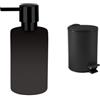 Spirella Set Bagno Dispenser sapone 300 ml Inox + Pattumiera 3 L Nero | pompa antigoccia, ricaricabile, coperchio soft-close, secchio interno estraibile, colore nero