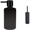 Spirella Set Bagno Dispenser sapone 300 ml Inox + Scopino WC Nero | pompa antigoccia, ricaricabile, contenitore chiuso, testina sostituibile, colore nero