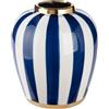 GILDE Elio Vaso in ceramica, a forma di bulbo, smaltato, a righe, colore: blu/bianco, altezza 30 cm x diametro 26 cm, feltrini e vaso impermeabile