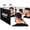 EDIESI, Specchio 360 Gradi Capelli, Specchio Triplo da Barbiere con LED Ricaricabile USB-C, Ganci Regolabili in Altezza per Porta, Nero