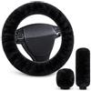 Getyjoe 3 Pezzi Coprivolante Auto Universale, Copri Volante Peloso 35-39 cm Nero | con Copertura per Leva del Cambio e Copertura per Freno a Mano, Copri Sterzo Auto Antiscivolo Accessori Auto Interno