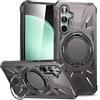 Yarxiawin Cover per Samsung Galaxy A05s con Anello Supporto Magnetico, Nero Silicone TPU Morbido Case e Rigida PC Custodia Antiurto Rugged Copertura Sottile (Giallo)