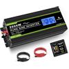 Novopal 3000W 6000W Inverter Onda Sinusoidale Pura DC 24V AC 220V | 5m di Telecomandoper,Display LCD Intelligente,2 EU Presa una porta USB,per Camion,Camping,Macchina da Caffè,Picco 6000W