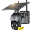 Ctronics 5MP Telecamera WiFi Esterno Senza Fili, Pannello Solare da 6W | Allarme Sonoro e Visivo, Auto Tracking, PC/App, Visione Notturna a Colori 30 m, Rilevamento PIR + AI, FTP/128 TF/Cloud