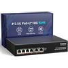 YuanLey Switch PoE 2,5G 6 porte, 4 porte PoE + 2 uplink RJ45 10G | Switch PoE 2,5G non gestito, 65W totali, case in metallo senza ventola, da tavolo, Plug & Play per AP, telecamere IP, NAS