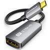 SWITCHFLUX Adattatore da USB C a DisplayPort 1.4 8K a 60Hz, Thunderbolt 3/4 | 4K @240Hz/120Hz, conversione intrecciata da tipo C a porta display compatibile con iPhone 15/16 Series, Galaxy S24