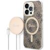 Guess Bundle GUBPP14LH4EACSW - Custodia rigida per iPhone 14 Pro 6,1, stampa 4G, colore: Marrone