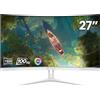 CRUA Monitor curvo bianco da 27 pollici, Full HD (1920 x 1080P), pannello VA 1800R 100 Hz, 99% sRGB, monitor professionali per computer, 3 lati senza cornice, senza sfarfallio, filtro luce blu, per