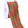 Craftdady Nastro natalizio scozzese verde con bordo dorato, 9,1 m | Nastro in velluto rosso con motivo scozzese, 65 mm, per confezioni regalo, fiocchi e decorazioni per alberi