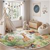 ZISTRCBAO Tappeto Circolare Con Animali Della Giungla Ad Acquerello 160cm | Tappeto Scimmie Giraffe Tigri, Base Antiscivolo, Finitura Antimacchia,Indicato per Camera Dei Bambini Angolo Lettura
