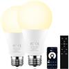 AILEMING Lampada LED E27 con telecomando a 2,4 GHz, lampadina intelligente A60 9W per camera da letto, calmante, 60W equivalente 800lm, dimmabile dal 1 al 100% 2700-6500K, 2 lampadine e 1 telecomando