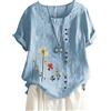 ORANDESIGNE Camicia in Lino a Maniche Corte Donna Casual Vintage Tops Blusa T- Shirt Manica Corta Girocollo Tunica Tops Shirt Sciolto Maglietta Taglie Forti