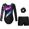 Lejafay Costume Da Ginnastica Ritmica Per Bambine Body Ballet Artistico A Maniche Lunghe Con Stampa Leggings Corti Fascia Maillot Da Danza Competizione Anni