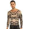 TiaoBug Uomo T-Shirt Tatuaggio Elastico Maglietta Tatuata Tattoo T-Shirt a Maniche Lunghe Girocollo Traspirante Individuale Slim Fit Maglia Divertente Camicia Vintage
