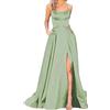 Generic Elegante abito da ballo lungo con tasche in raso A-Line senza schienale abito da sposa sexy con spalline sottili spalline sottili abito da sposa principessa damigella d'onore