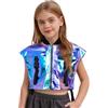 LiiYii Top Danza Moderna Bambina Metallizzato Canotta da Ballo Jazz Hip Hop Samba Rumba Canottiera Corta Senza Manica con Cerniera Crop Top Ballo di Strada