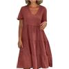 Generic Abiti in lino di cotone per le donne UK Plus Size Estate Manica corta Scollo a V Abito da donna Elegante volant a strati Swing A-Line Breve Sundress I miei ordini Saldi Ordine di liquidazione 2025