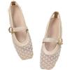 Generisch Ballerine da donna in tessuto a rete, Mary Janes, con punta quadrata e cinturino con fibbia, traspiranti, eleganti, comode, piatte, eleganti, casual, da ufficio