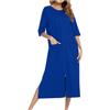 GMQWRK Camicia da notte da donna con maniche a 3/4 alla moda con cerniera completa aperta sul davanti camicia da notte con tasche casual vestibilità ampia maniche raglan orlo a fessura abito midi