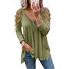 ORANDESIGNE Magliette Donna Camicia con Spalle Scoperte in Pizzo Maniche Corte Scollo a V Cerniera Vuoto Casual T-Shirt Pieghettata Bluse Tops Lungo Magliette a Manica Lunga Autunno Inverno