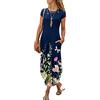 Minetom Donne Abito Lungo Vestito Manica Corta Estivo Casual Floreale Fiori Spiaggia Vacanza Abiti con Tasche