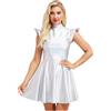 Sinleey Donna Abito Metallizzato Glitter Senza Maniche Abito Lucido Olografico Mini Skater Da Festa Party Da Ballo Disco Costume Carnevalesco