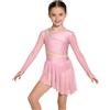 Freebily Vestito da Pattinaggio Artistico Bambina Maniche Lunghe Abito da Balletto Ballo Lirico Contemporaneo Body Ginnastica Ritmica Costume da Ballo Latino Tango