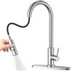 ASONINE Rubinetto Lavello Cucina,Miscelatore Cucina con 360° Bocca girevole, Rubinetto Cucina Con Due Tipi Di Getto D'acqua,Arco Alto Rubinetto Lavello Cucina con Molla a Spirale,Acciaio (argento)