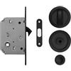 Maniglie Design Kit Porta Scorrevole Rotondo con Serratura e Nottolino, Nero Opaco | Serratura a gancio, maniglie a incasso tonde, ditale, sblocco esterno, viti incluse